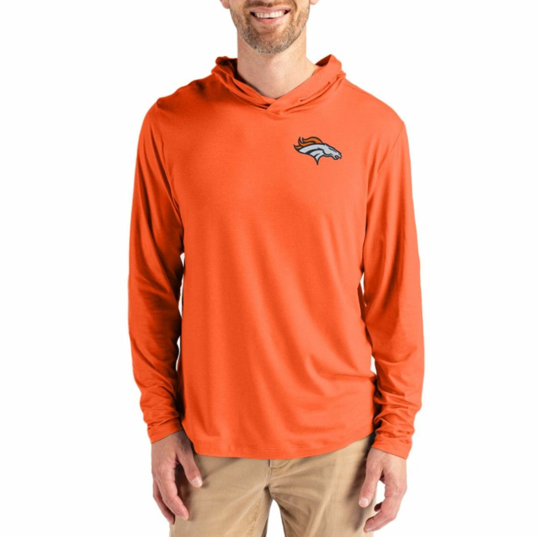 Denver Broncos Cutter & Buck Coastline Epic Comfort Recycled Long Sleeve Hoodie T-Shirt - Orange - NFL