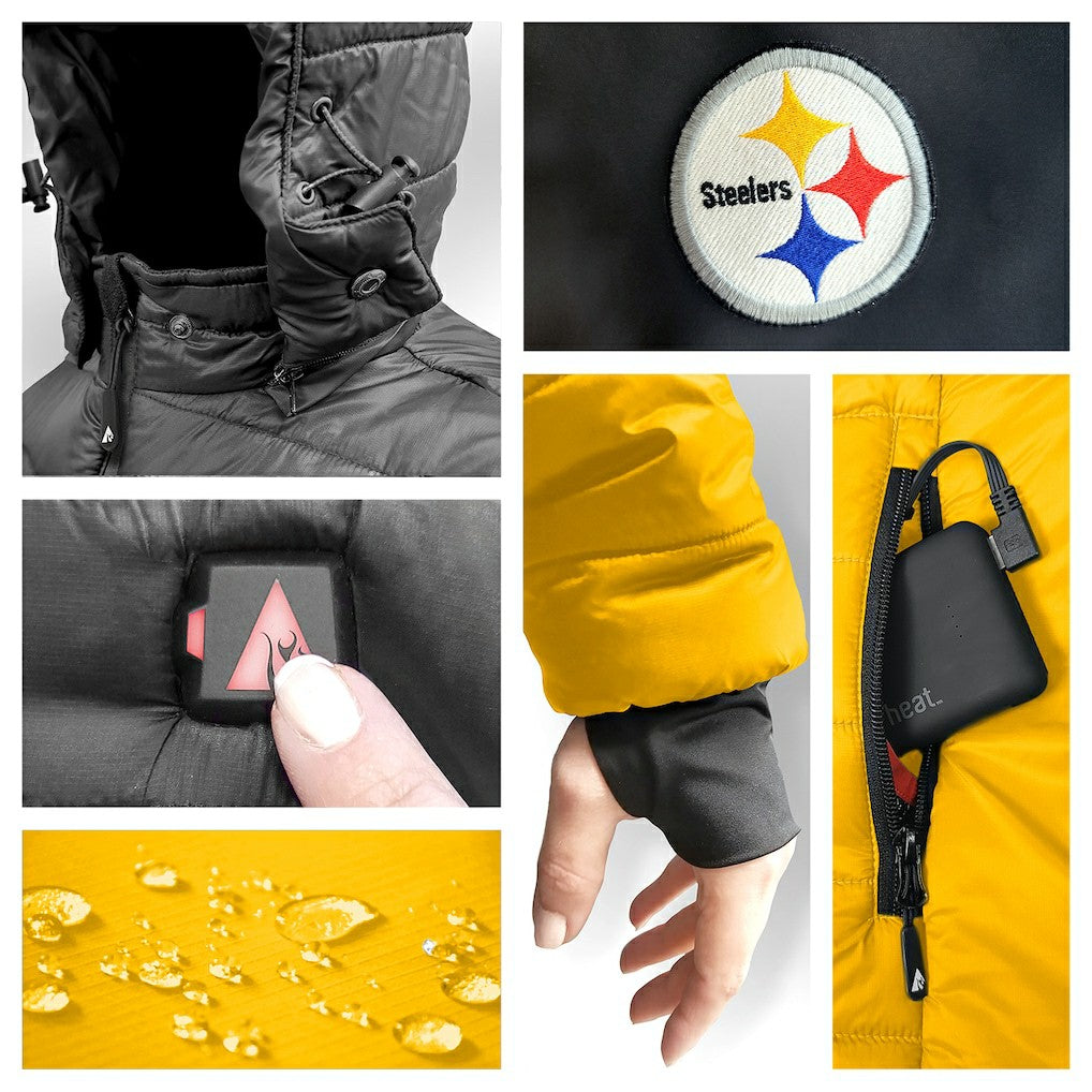 Pittsburgh Steelers ActionHeat 5V Battery Heated Colorblock Full-Zip Puffer Jacket - Black/Gold - NFL