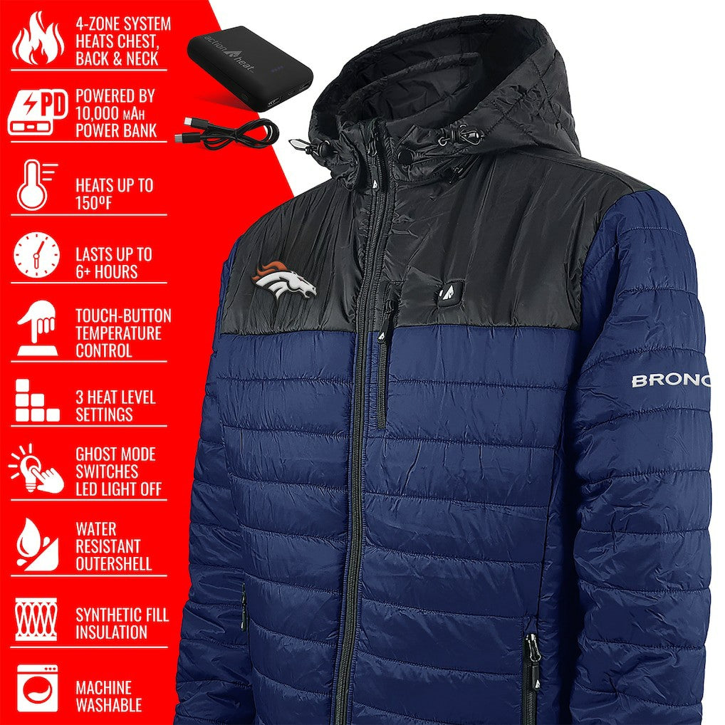 Denver Broncos ActionHeat 5V Battery Heated Colorblock Full-Zip Puffer Jacket - Black/Navy - NFL