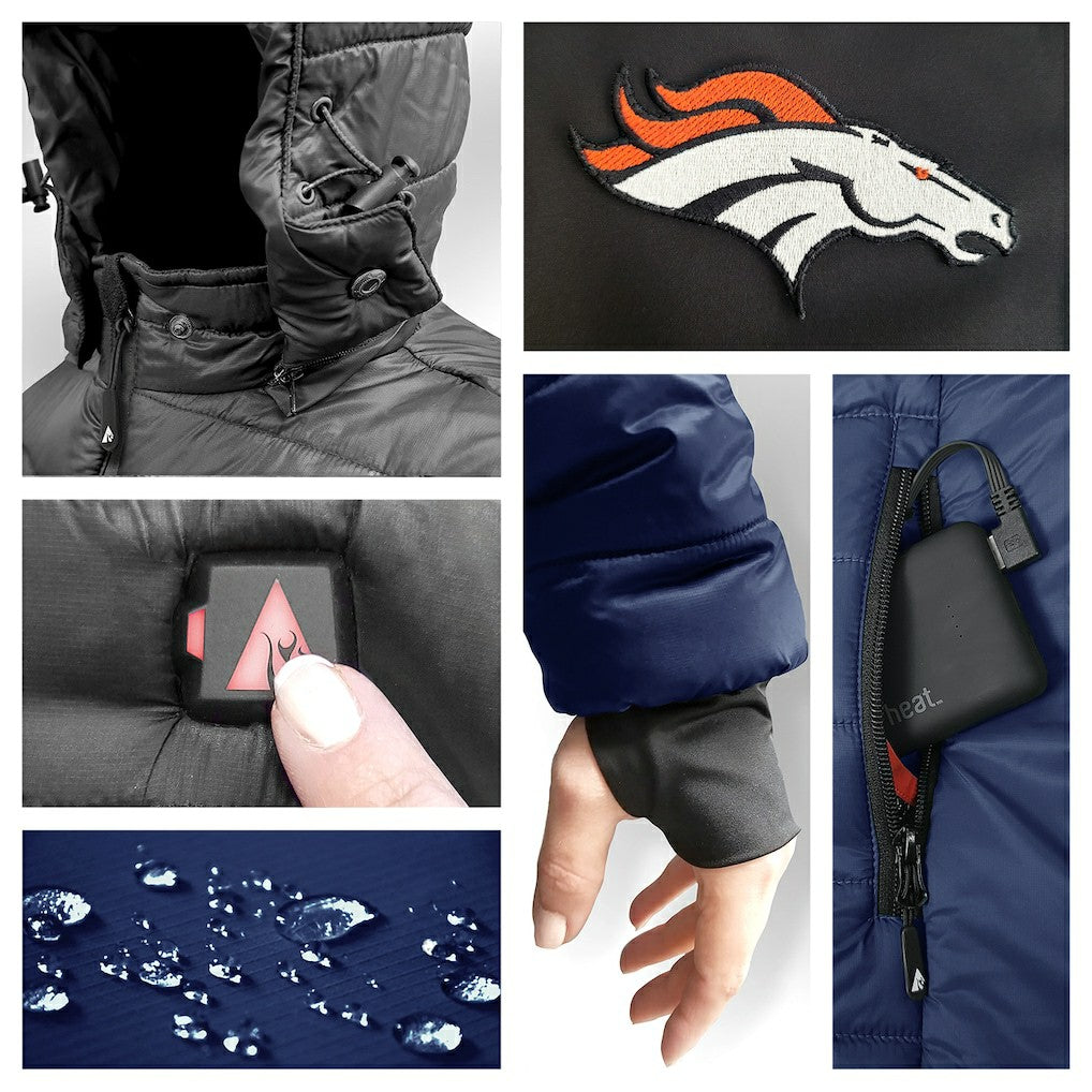 Denver Broncos ActionHeat 5V Battery Heated Colorblock Full-Zip Puffer Jacket - Black/Navy - NFL