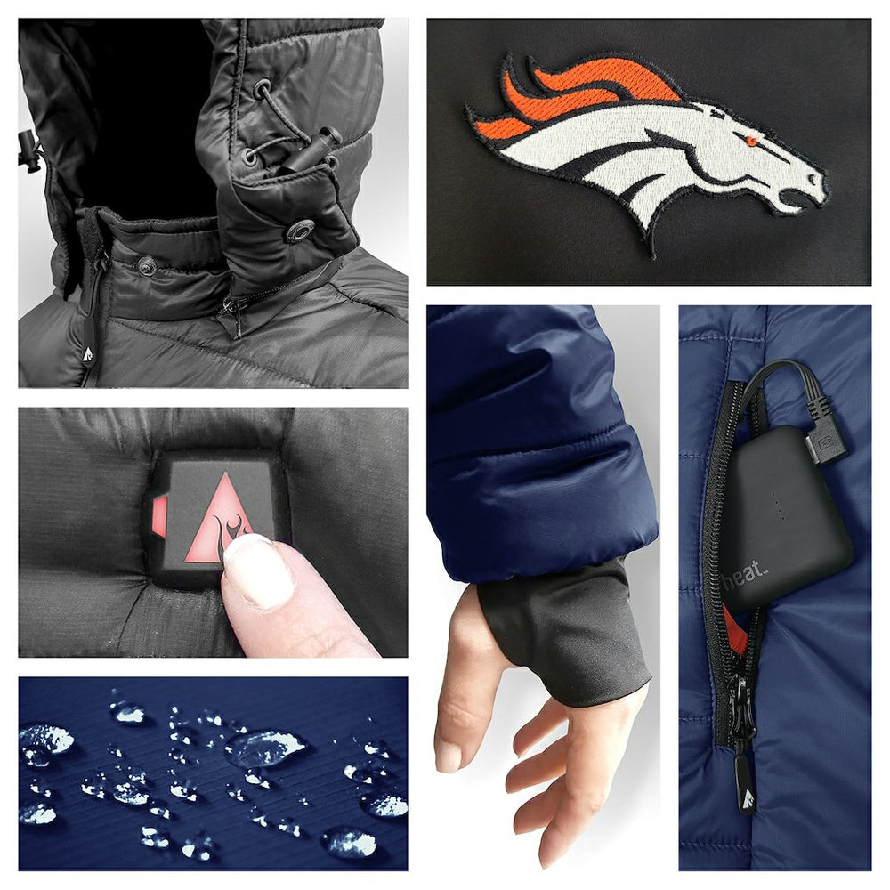 Denver Broncos ActionHeat 5V Battery Heated Colorblock Full-Zip Puffer Jacket - Black/Navy - NFL