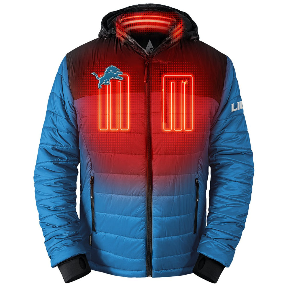 Detroit Lions ActionHeat 5V Battery Heated Colorblock Full-Zip Puffer Jacket - Black/Blue - NFL