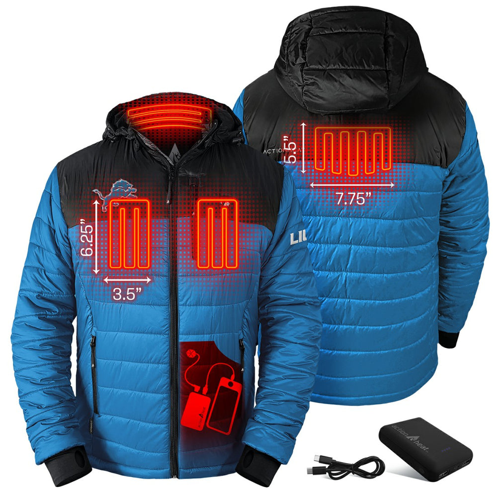 Detroit Lions ActionHeat 5V Battery Heated Colorblock Full-Zip Puffer Jacket - Black/Blue - NFL