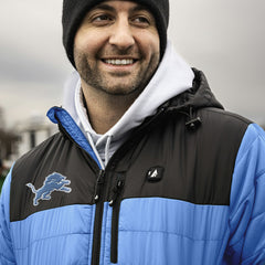 Detroit Lions ActionHeat 5V Battery Heated Colorblock Full-Zip Puffer Jacket - Black/Blue - NFL