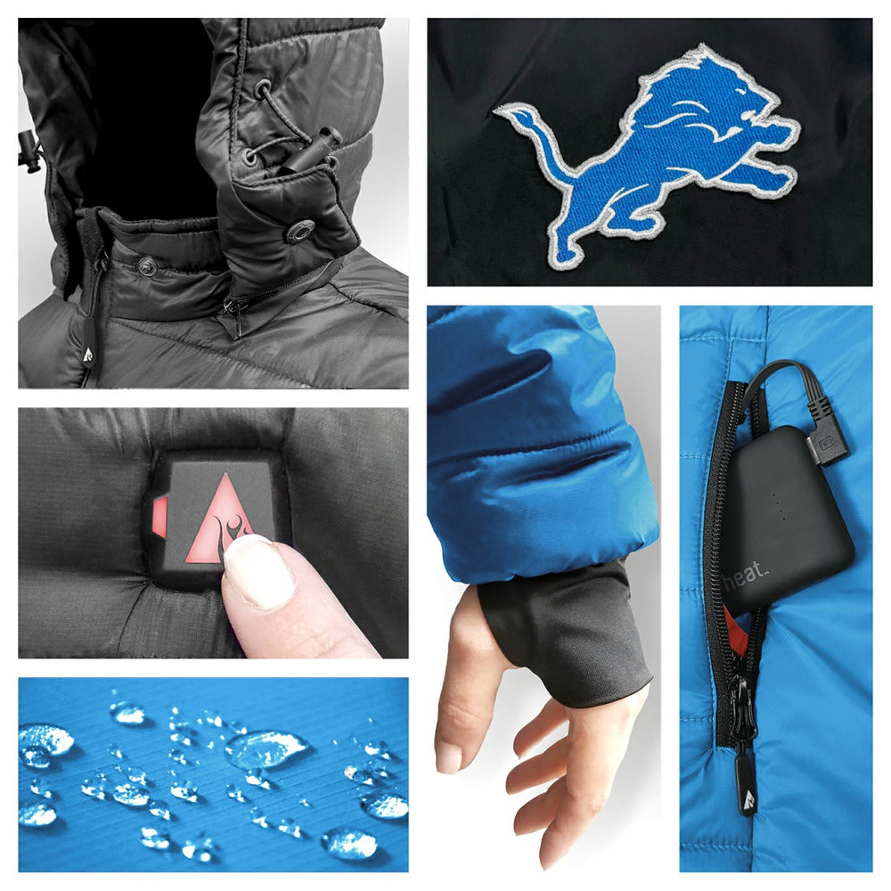 Detroit Lions ActionHeat 5V Battery Heated Colorblock Full-Zip Puffer Jacket - Black/Blue - NFL