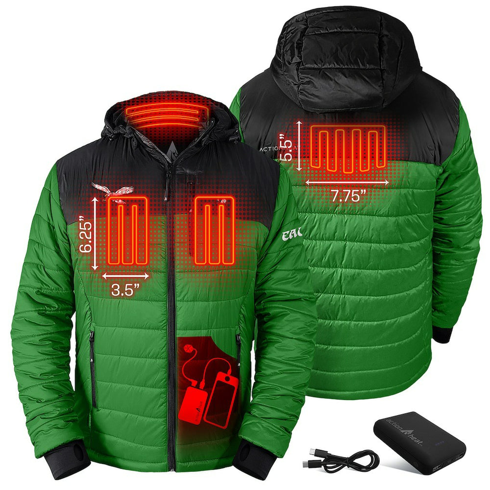 Philadelphia Eagles ActionHeat 5V Battery Heated Colorblock Full-Zip Puffer Jacket - Black/Kelly Green - NFL
