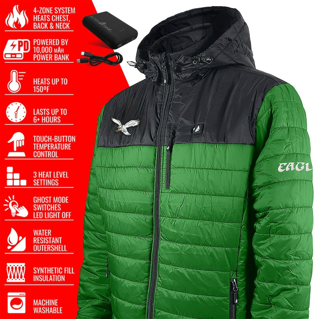 Philadelphia Eagles ActionHeat 5V Battery Heated Colorblock Full-Zip Puffer Jacket - Black/Kelly Green - NFL