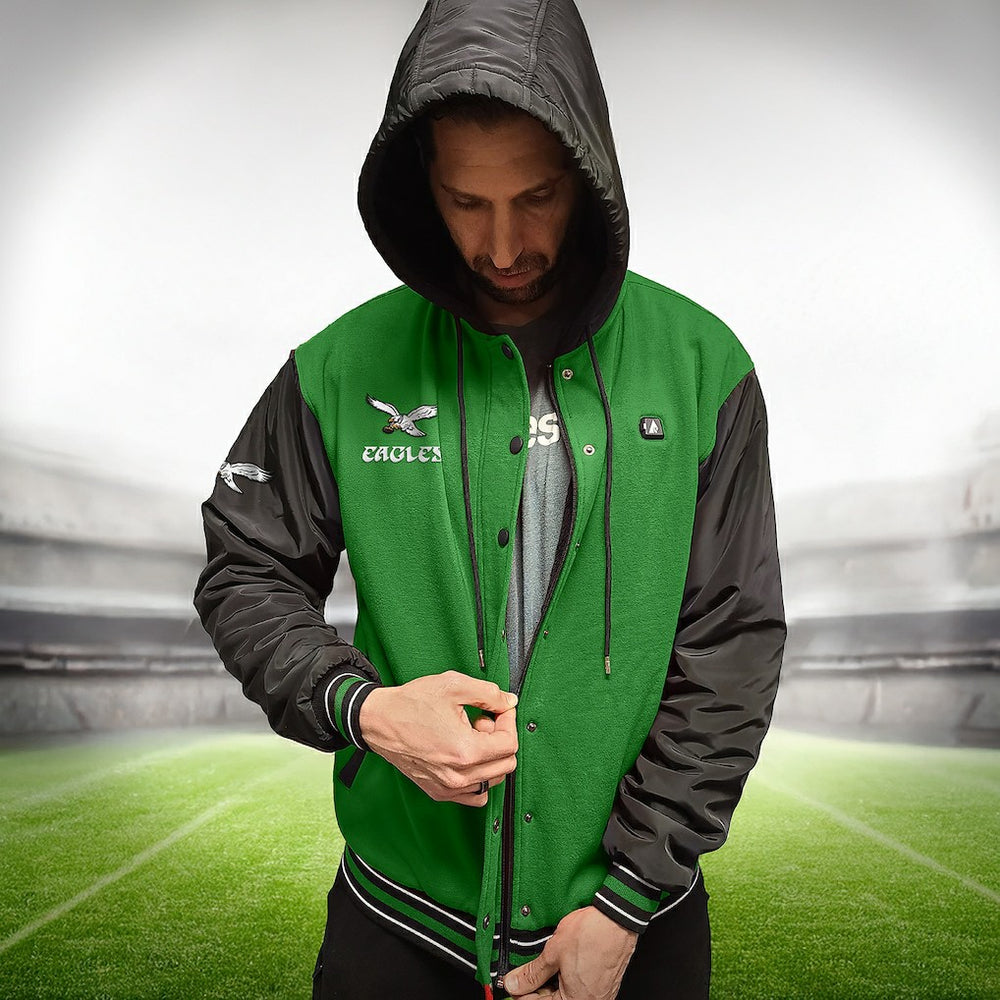 Philadelphia Eagles ActionHeat 5V Battery Heated Full-Snap Varsity Jacket - Kelly Green/Black - NFL