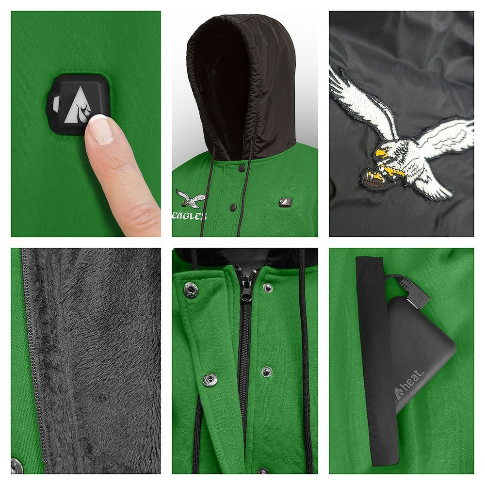 Philadelphia Eagles ActionHeat 5V Battery Heated Full-Snap Varsity Jacket - Kelly Green/Black - NFL