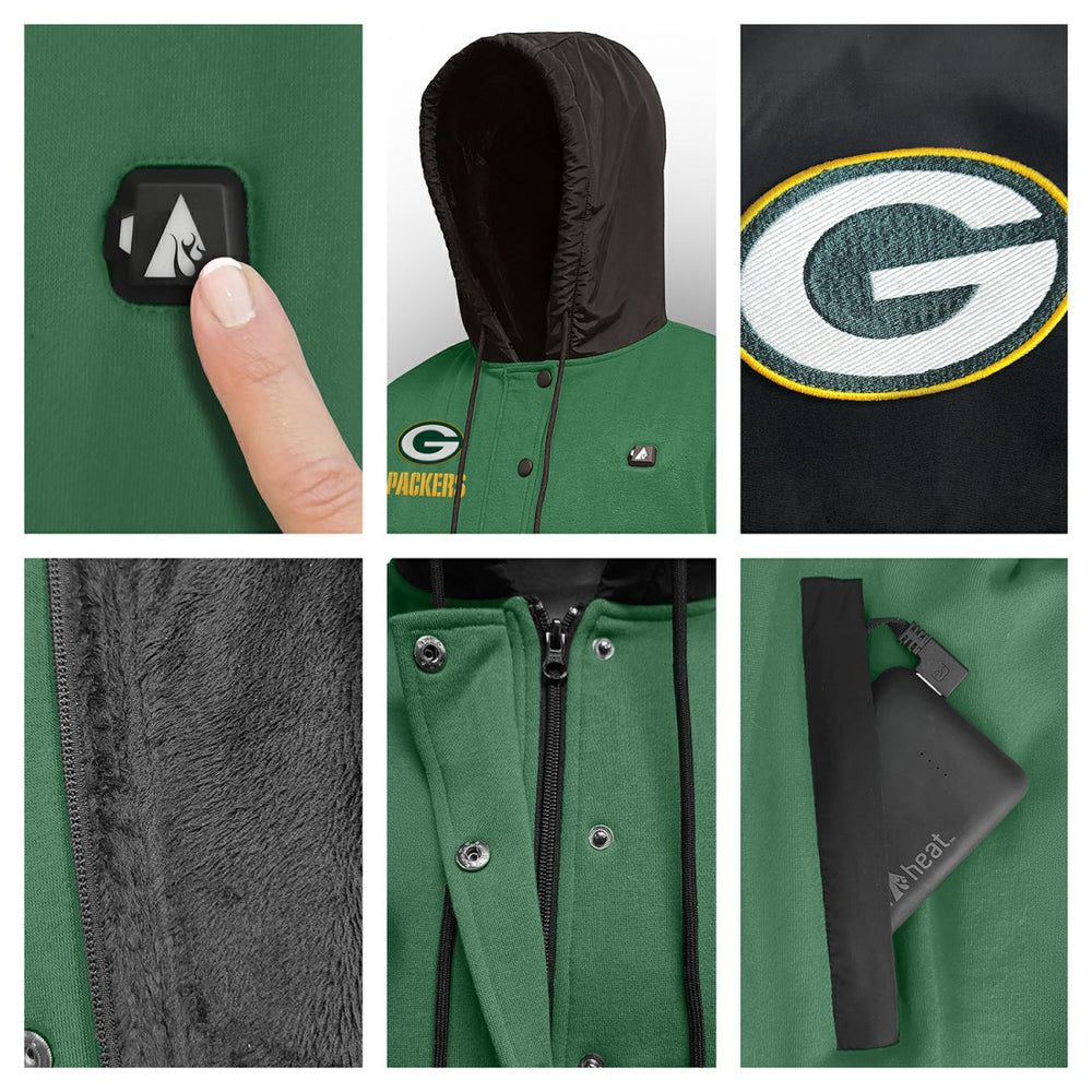 Green Bay Packers ActionHeat 5V Battery Heated Full-Snap Varsity Jacket - Green/Black - NFL