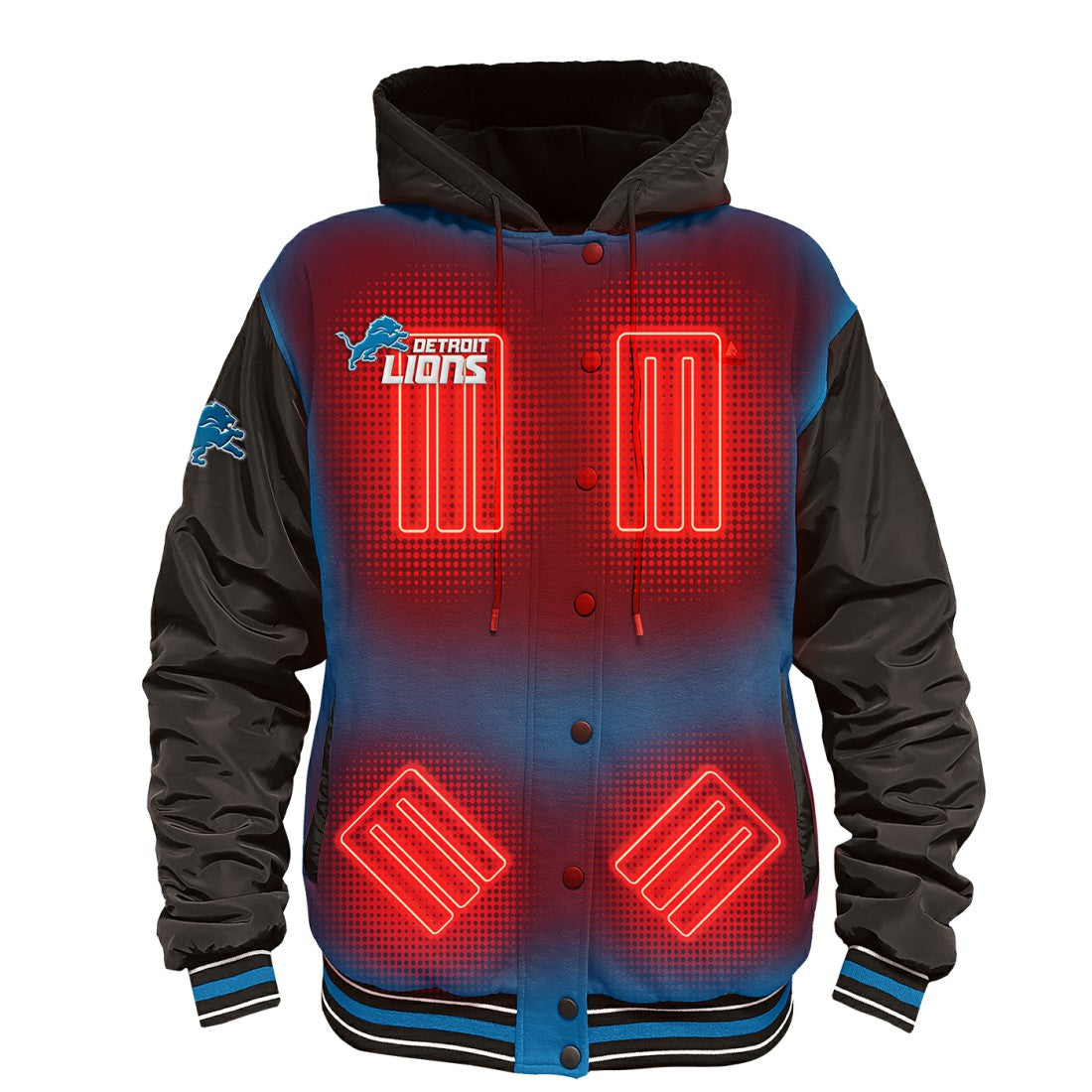 Detroit Lions ActionHeat 5V Battery Heated Full-Snap Varsity Jacket - Blue/Black - NFL