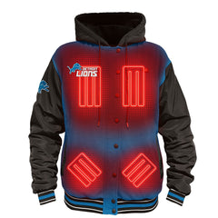 Detroit Lions ActionHeat 5V Battery Heated Full-Snap Varsity Jacket - Blue/Black - NFL