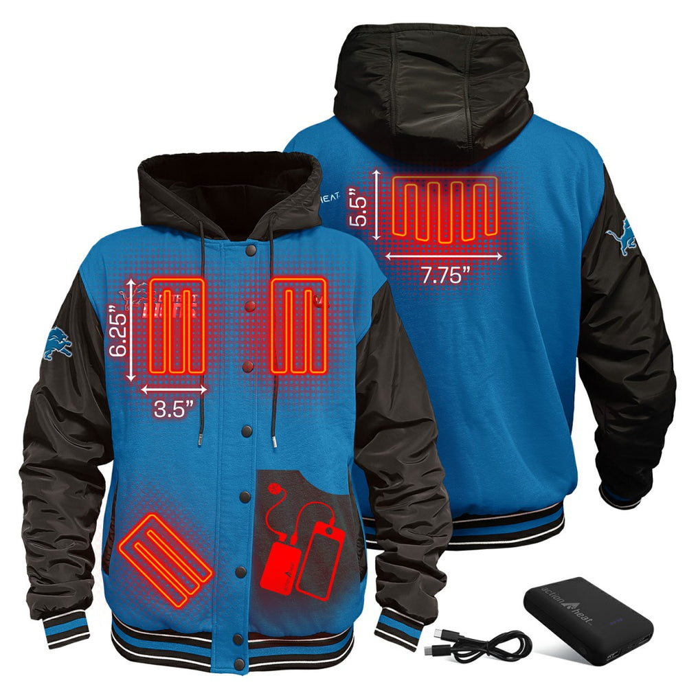 Detroit Lions ActionHeat 5V Battery Heated Full-Snap Varsity Jacket - Blue/Black - NFL