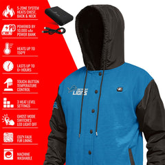 Detroit Lions ActionHeat 5V Battery Heated Full-Snap Varsity Jacket - Blue/Black - NFL
