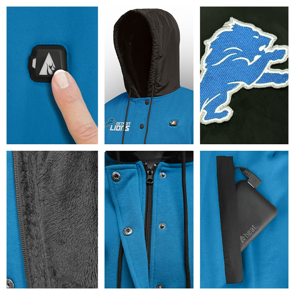 Detroit Lions ActionHeat 5V Battery Heated Full-Snap Varsity Jacket - Blue/Black - NFL