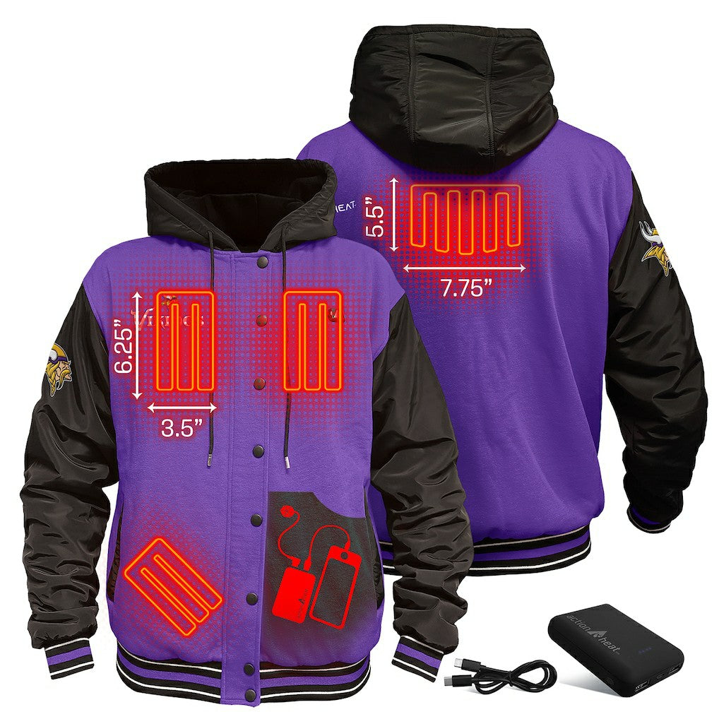 Minnesota Vikings ActionHeat 5V Battery Heated Full-Snap Varsity Jacket - Purple/Black - NFL