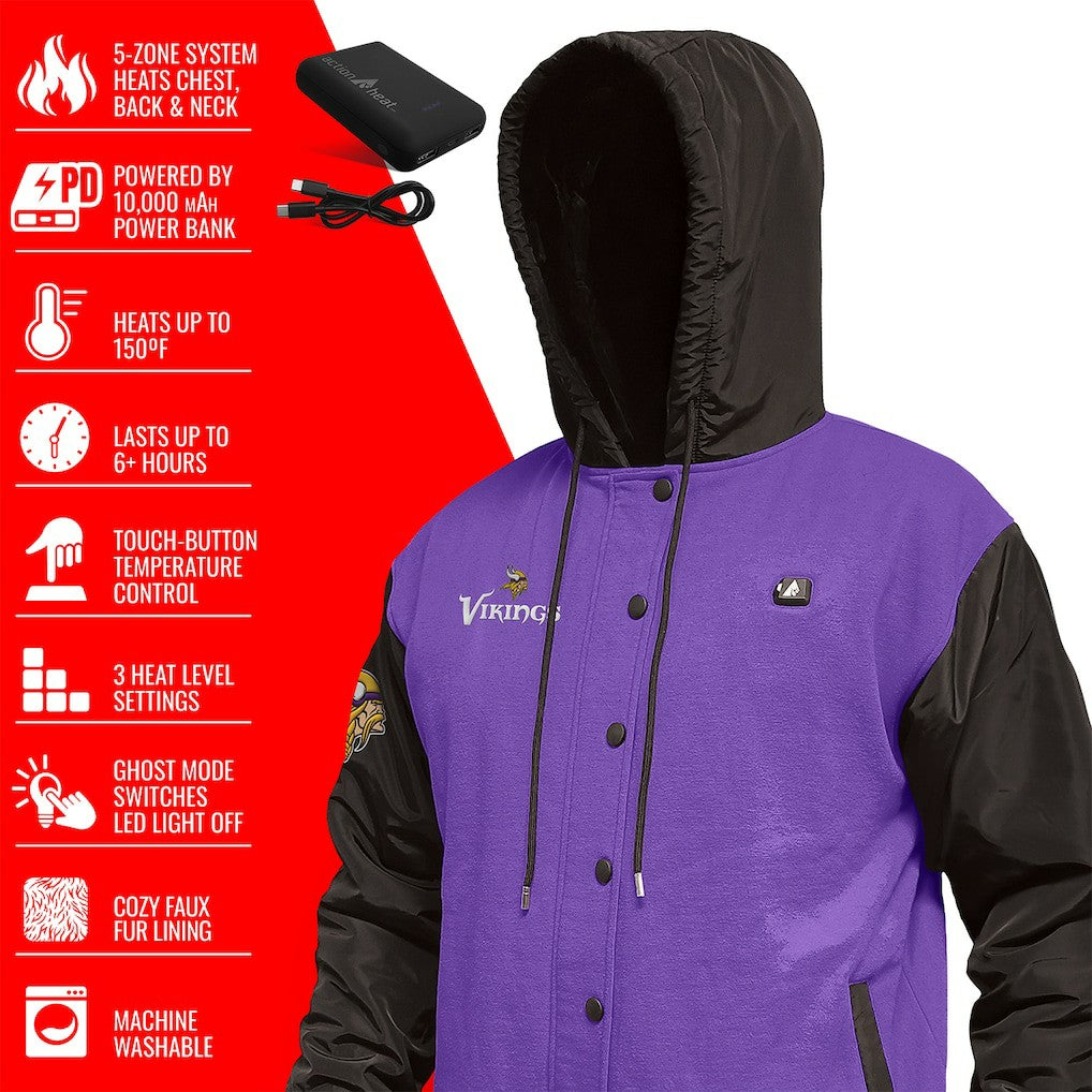 Minnesota Vikings ActionHeat 5V Battery Heated Full-Snap Varsity Jacket - Purple/Black - NFL