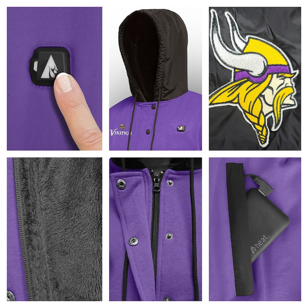 Minnesota Vikings ActionHeat 5V Battery Heated Full-Snap Varsity Jacket - Purple/Black - NFL