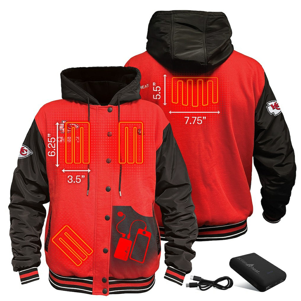 Kansas City Chiefs ActionHeat 5V Battery Heated Full-Snap Varsity Jacket - Red/Black - NFL