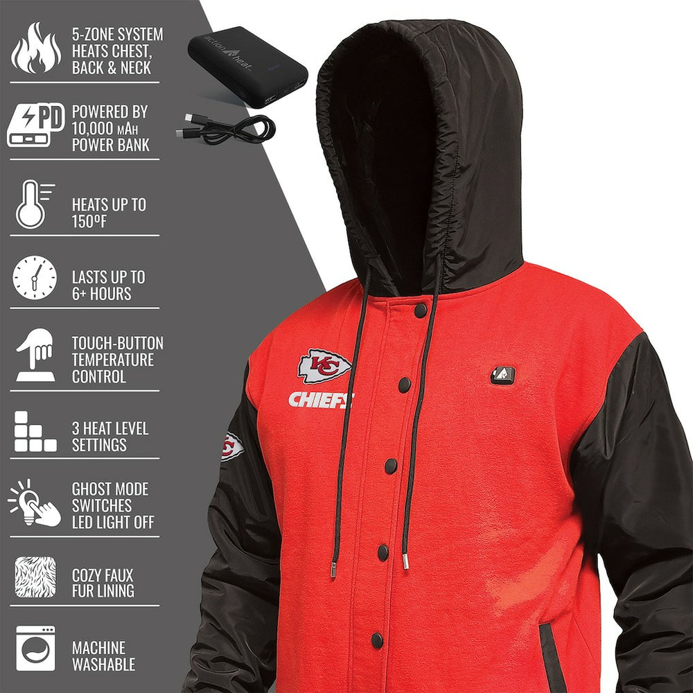 Kansas City Chiefs ActionHeat 5V Battery Heated Full-Snap Varsity Jacket - Red/Black - NFL