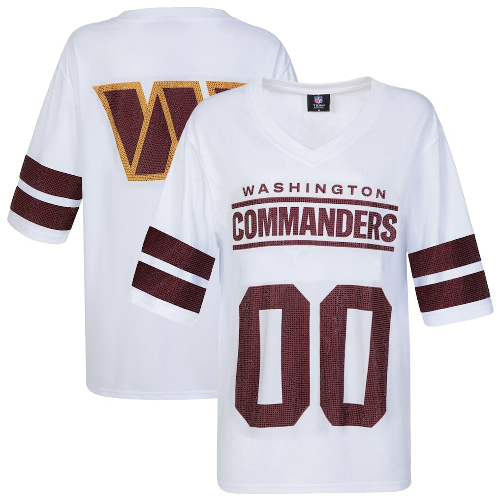 Washington Commanders Cuce Women's Rhinestone V-Neck Tunic - White - NFL