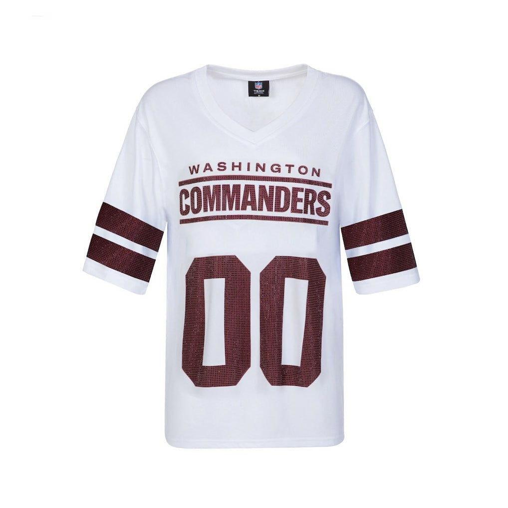 Washington Commanders Cuce Women's Rhinestone V-Neck Tunic - White - NFL