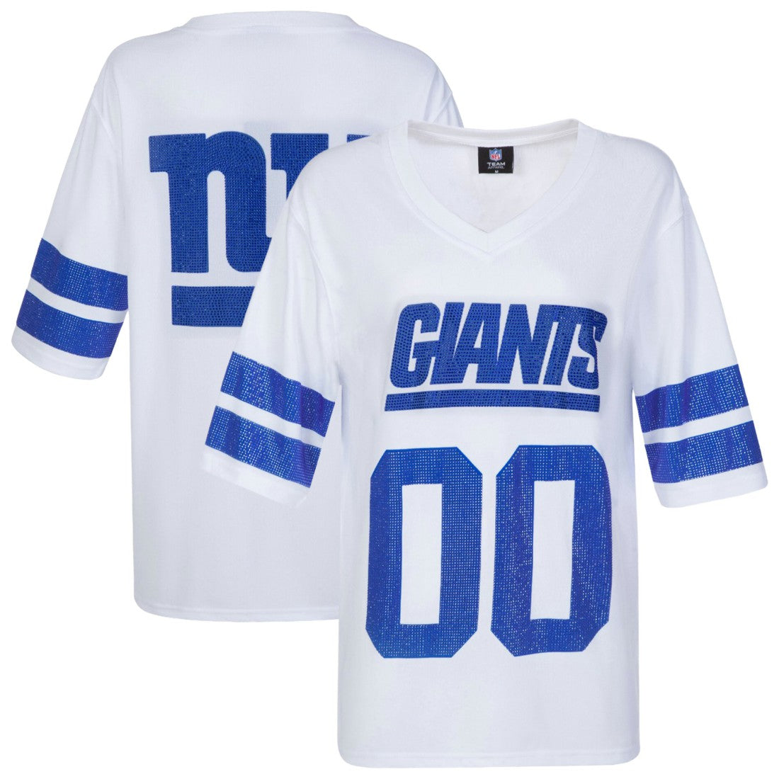 New York Giants Cuce Women's Rhinestone V-Neck Tunic - White - NFL