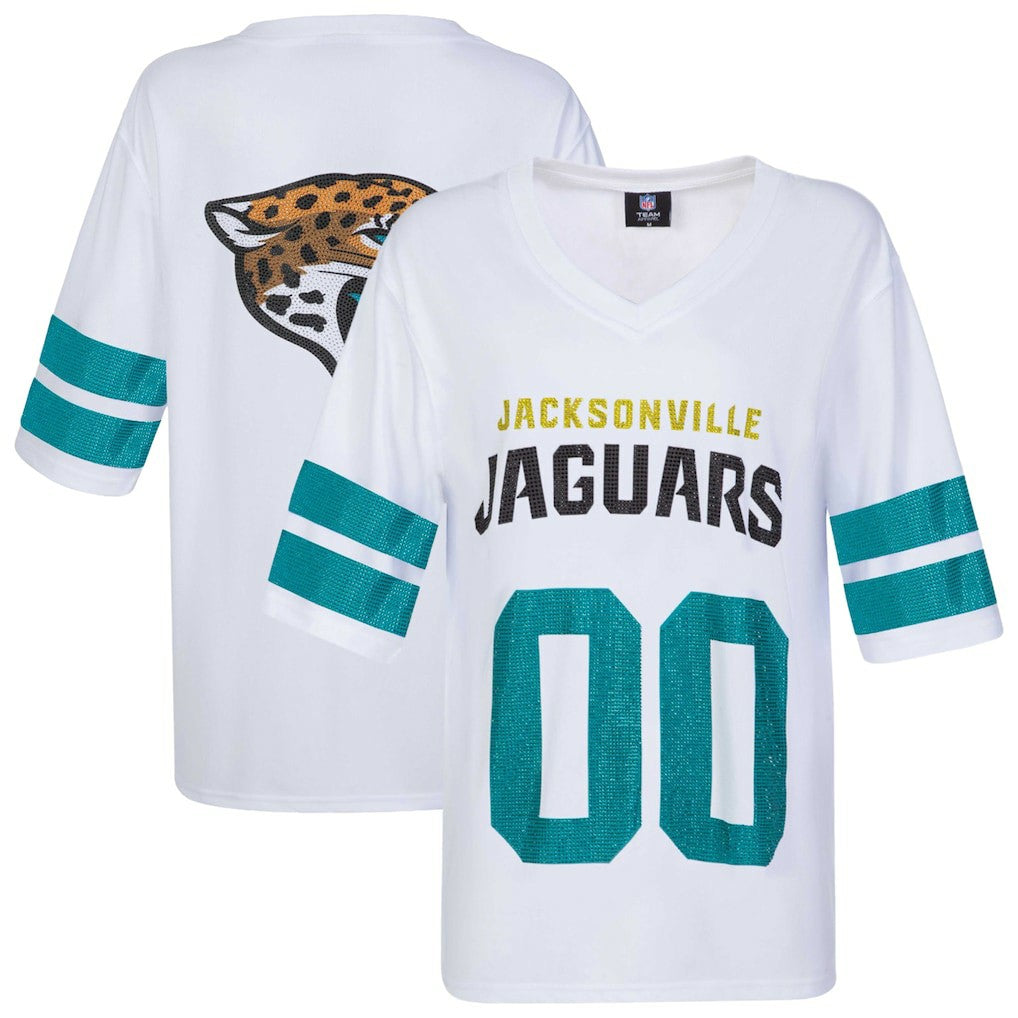 Jacksonville Jaguars Cuce Women's Rhinestone V-Neck Tunic - White - NFL