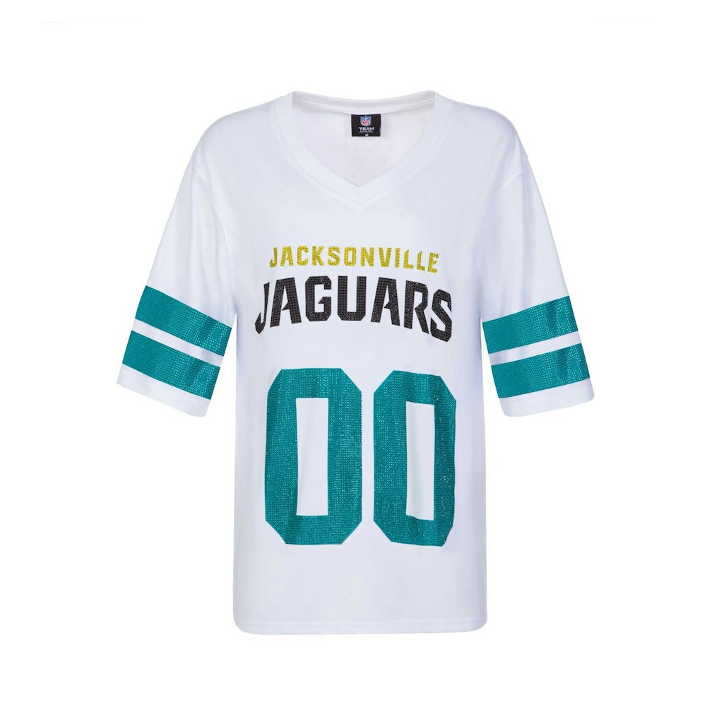 Jacksonville Jaguars Cuce Women's Rhinestone V-Neck Tunic - White - NFL