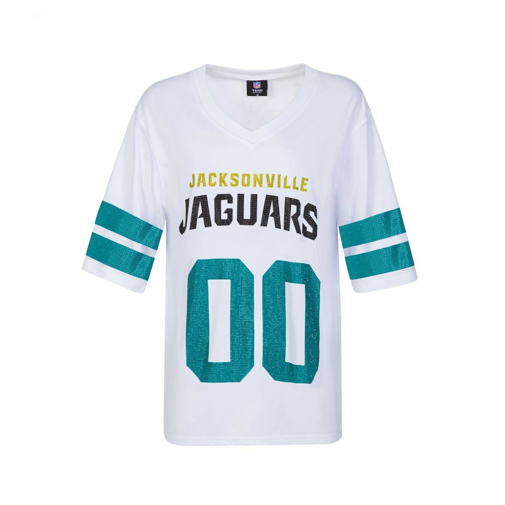 Jacksonville Jaguars Cuce Women's Rhinestone V-Neck Tunic - White - NFL