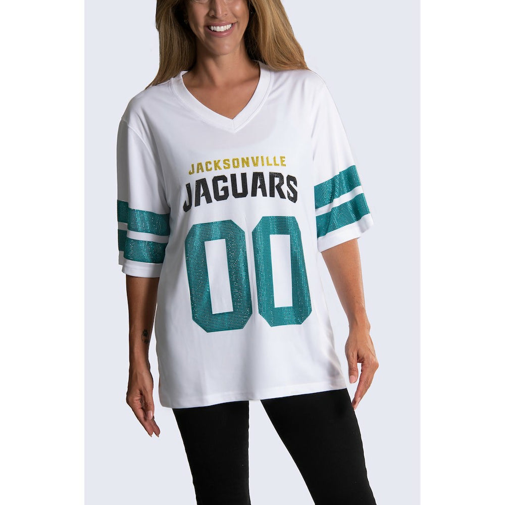 Jacksonville Jaguars Cuce Women's Rhinestone V-Neck Tunic - White - NFL