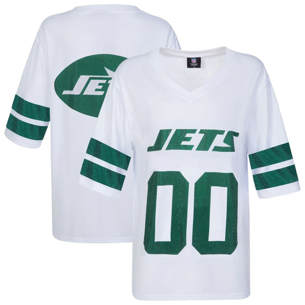 New York Jets Cuce Women's Rhinestone V-Neck Tunic - White - NFL