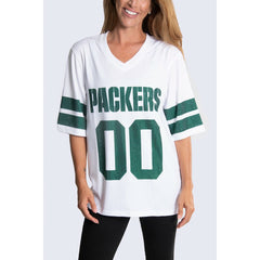 Green Bay Packers Cuce Women's Rhinestone V-Neck Tunic - White - NFL