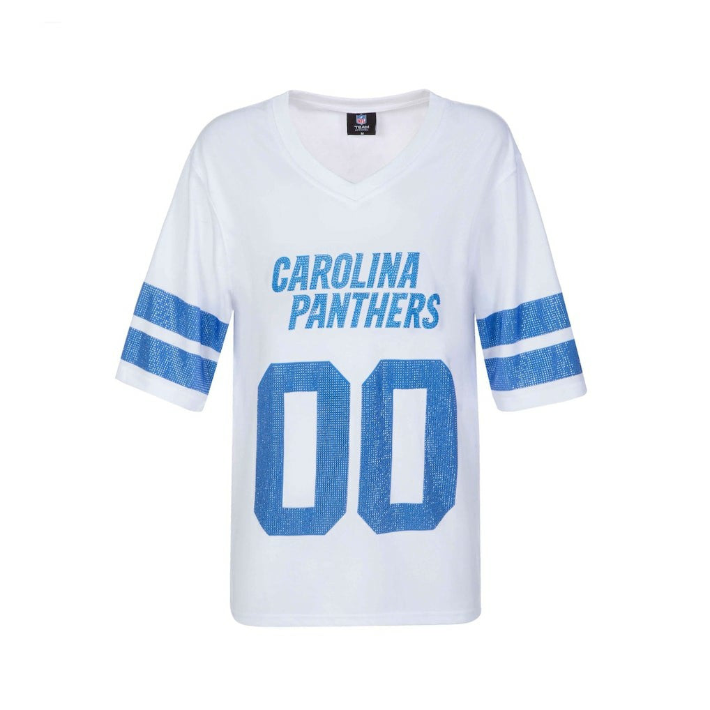 Carolina Panthers Cuce Women's Rhinestone V-Neck Tunic - White - NFL