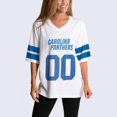 Carolina Panthers Cuce Women's Rhinestone V-Neck Tunic - White - NFL