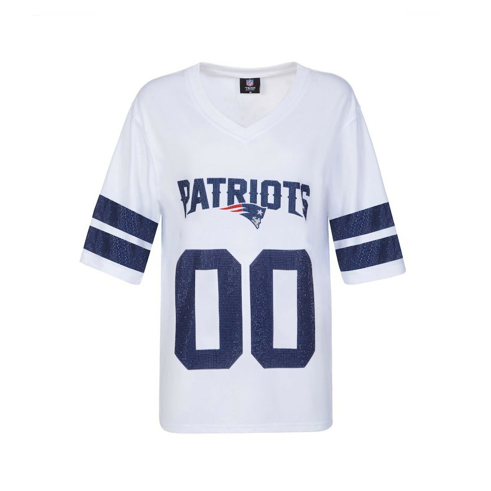 New England Patriots Cuce Women's Rhinestone V-Neck Tunic - White - NFL