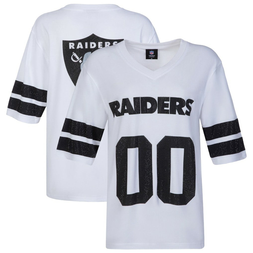 Las Vegas Raiders Cuce Women's Rhinestone V-Neck Tunic - White - NFL