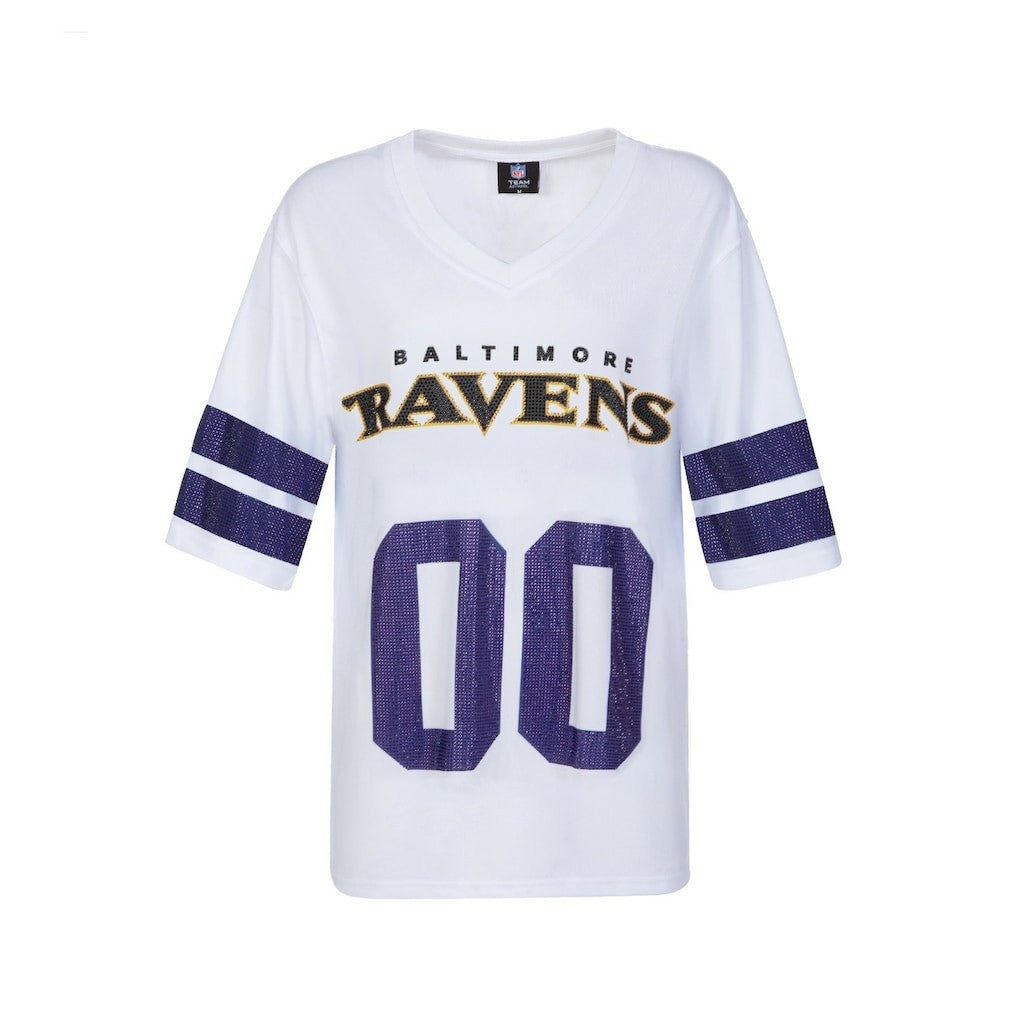Baltimore Ravens Cuce Women's Rhinestone V-Neck Tunic - White - NFL