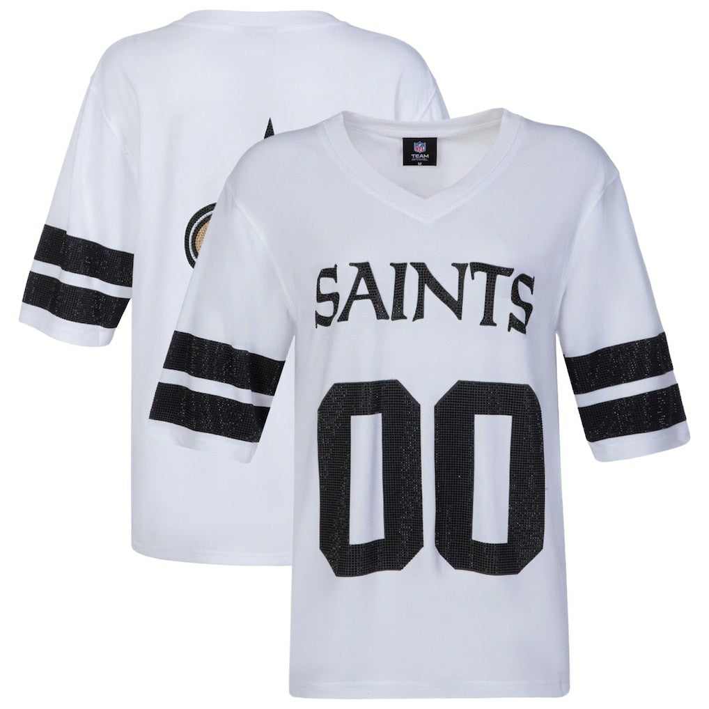 New Orleans Saints Cuce Women's Rhinestone V-Neck Tunic - White - NFL
