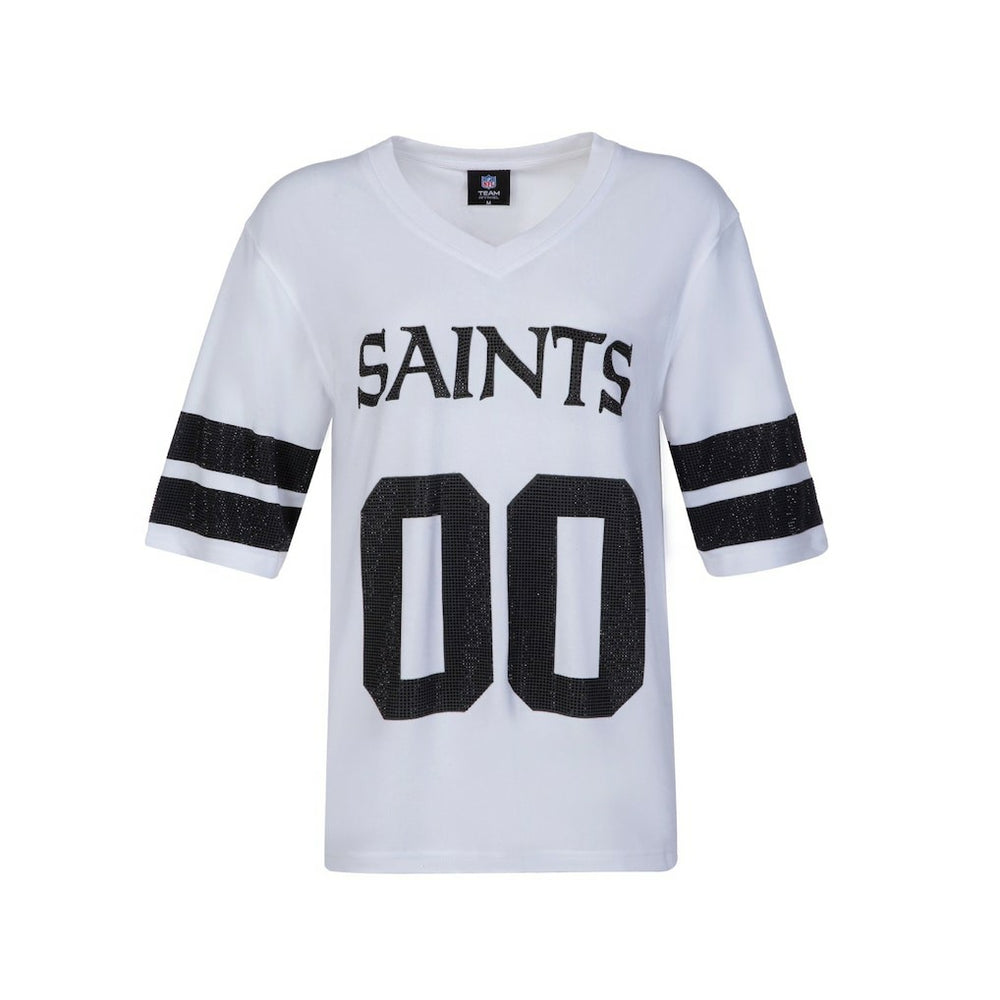 New Orleans Saints Cuce Women's Rhinestone V-Neck Tunic - White - NFL