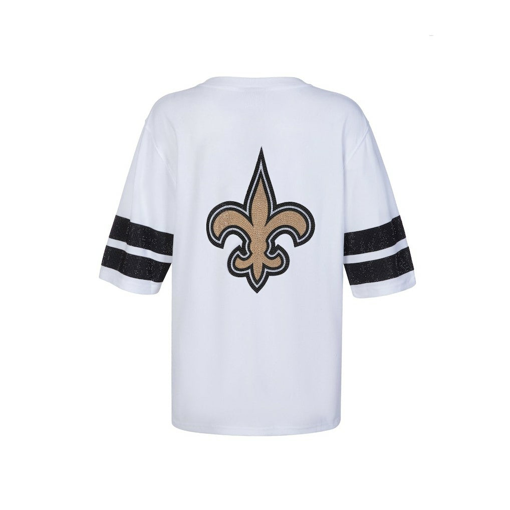 New Orleans Saints Cuce Women's Rhinestone V-Neck Tunic - White - NFL