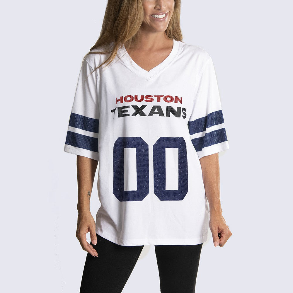 Houston Texans Cuce Women's Rhinestone V-Neck Tunic - White - NFL