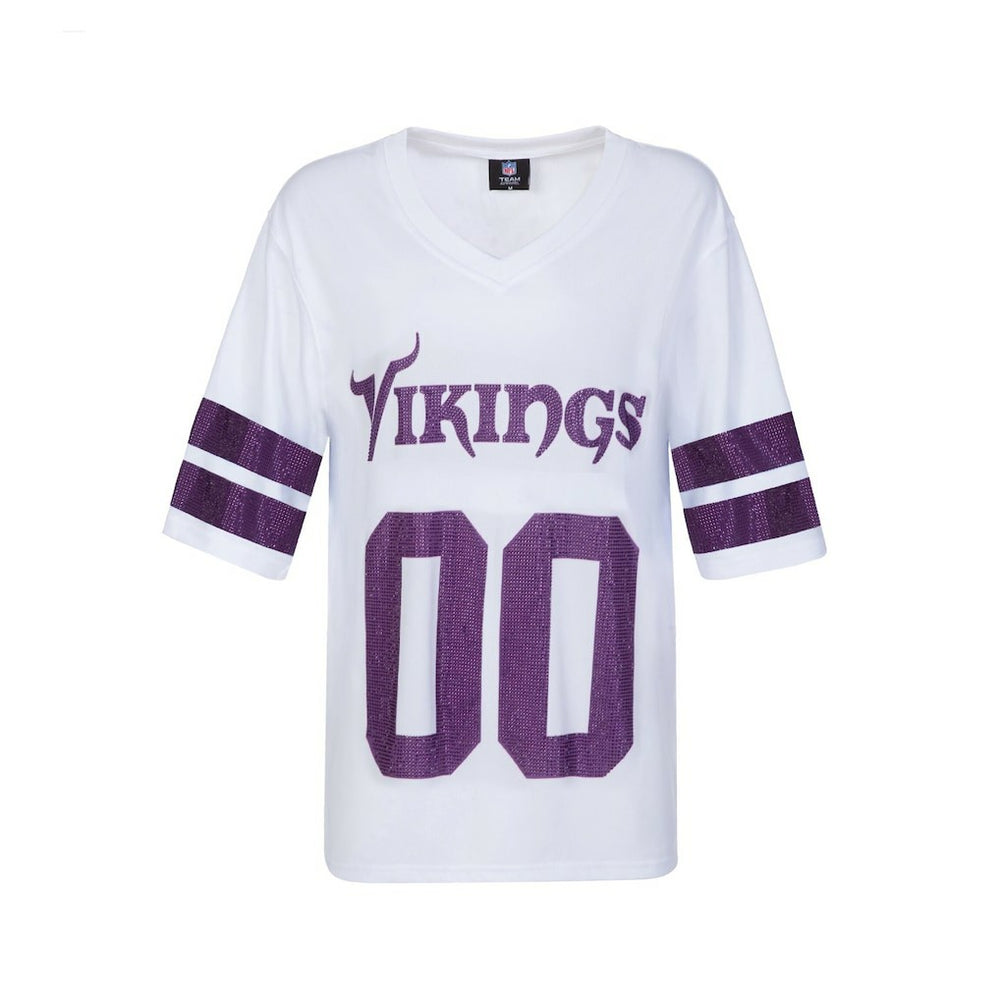 Minnesota Vikings Cuce Women's Rhinestone V-Neck Tunic - White - NFL