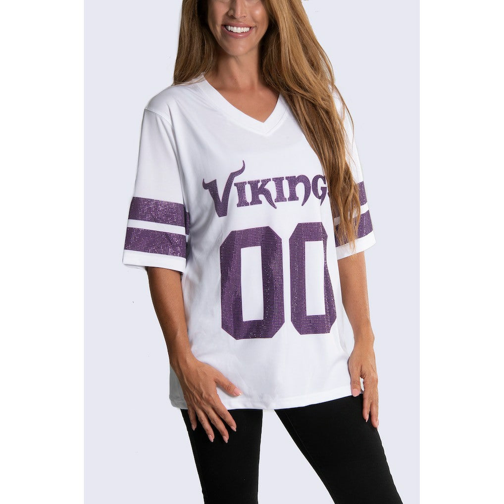 Minnesota Vikings Cuce Women's Rhinestone V-Neck Tunic - White - NFL