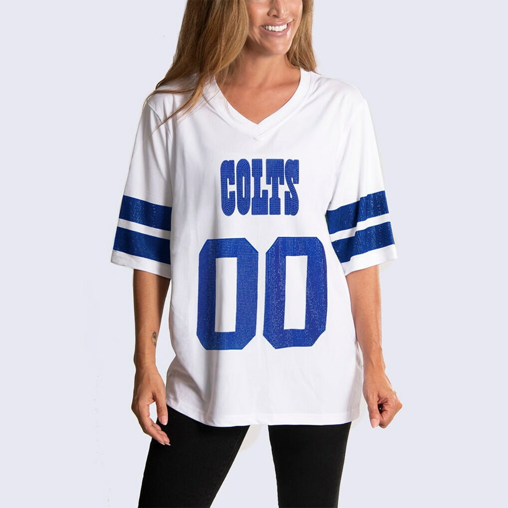 Indianapolis Colts Cuce Women's Rhinestone V-Neck Tunic - White - NFL