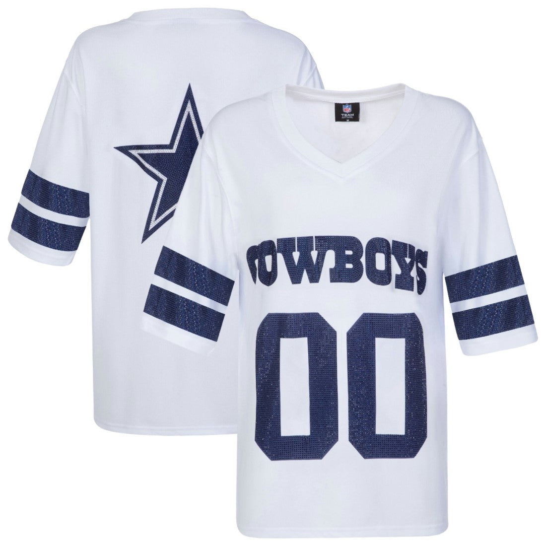 Dallas Cowboys Cuce Women's Rhinestone V-Neck Tunic - White - NFL