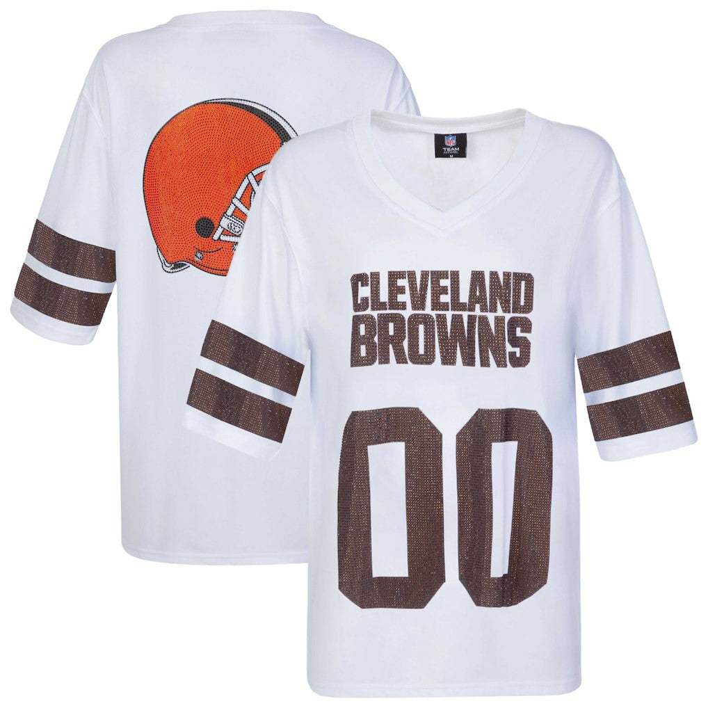 Cleveland Browns Cuce Women's Rhinestone V-Neck Tunic - White - NFL