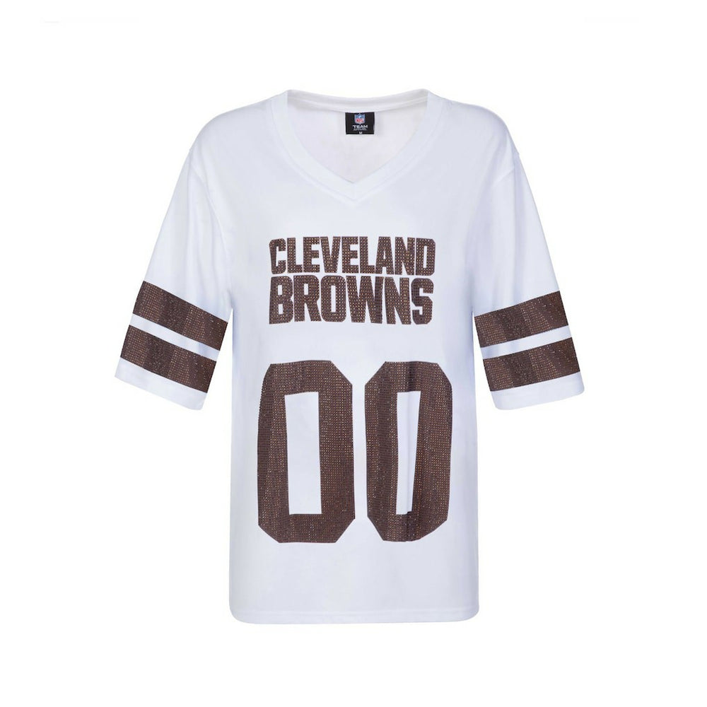 Cleveland Browns Cuce Women's Rhinestone V-Neck Tunic - White - NFL