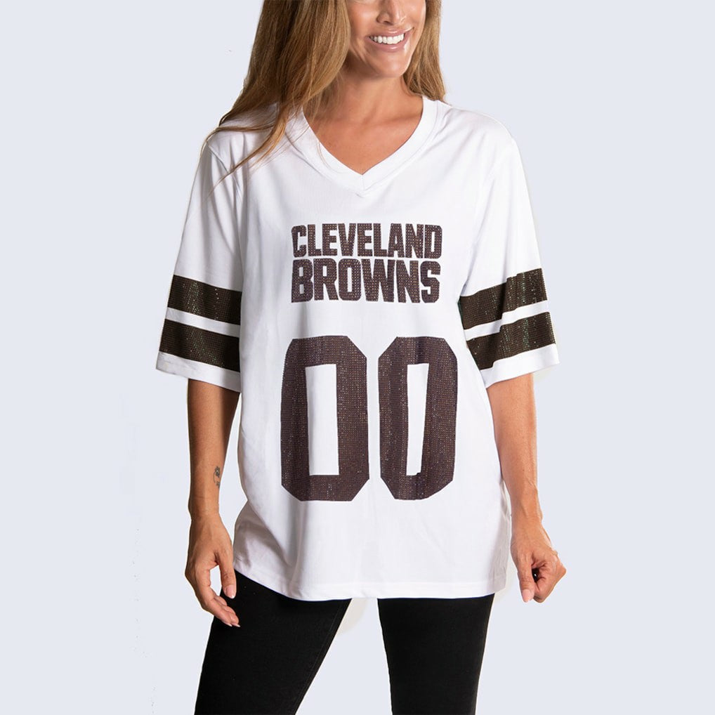Cleveland Browns Cuce Women's Rhinestone V-Neck Tunic - White - NFL