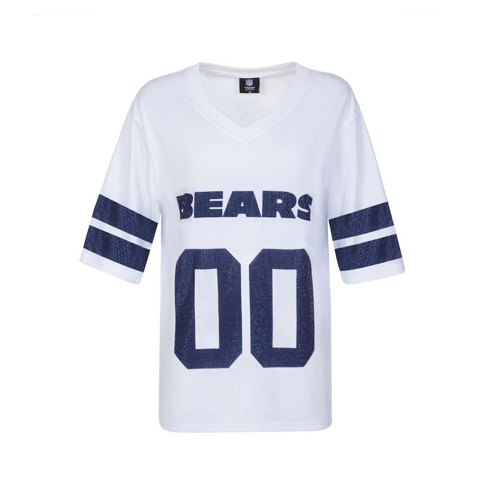 Chicago Bears Cuce Women's Rhinestone V-Neck Tunic - White - NFL